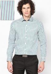Wills Lifestyle Green Striped Formal Shirt men