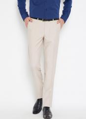 Wills Lifestyle Men Beige Classic Slim Fit Solid Formal Trousers
