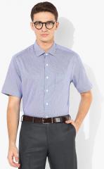 Wills Lifestyle Navy Blue Striped Regular Fit Formal Shirt men