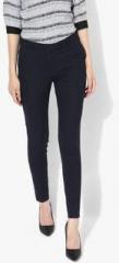 Wills Lifestyle Navy Blue Textured Skinny Fit Chinos women
