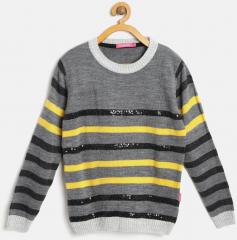 Wingsfield Grey & Yellow Sequinned Striped Pullover girls