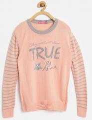 Wingsfield Peach Coloured Printed Pullover girls