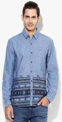 Wrangler Gifford Printed Chambrey Shirt Blue Casual Shirts men