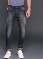 Wrogn Blue Slim Fit Mid Rise Low Distressed Stretchable Jeans men