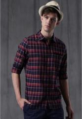 Wrogn Navy Blue Checked Slim Fit Casual Shirt men