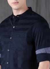 Wrogn Navy Blue Striped Casual Shirt men