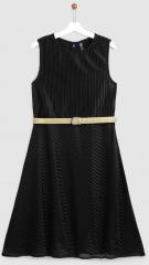 Yk Black Solid A Line Dress girls