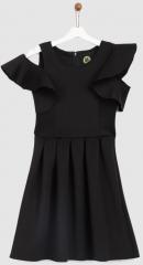 Yk Black Solid Fit And Flare Dress girls