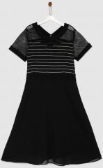 Yk Black Striped Design A Line Dress girls