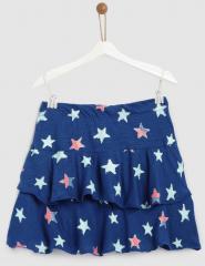 Yk Blue Printed Flared Skirt girls