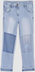 Yk Blue Regular Fit Mid Rise Low Distress Jeans girls