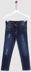 Yk Blue Regular Fit Mid Rise Low Distress Stretchable Jeans girls