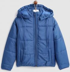 Yk Blue Solid Hooded Padded Jacket boys