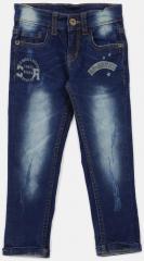 Yk Blue Straight Fit Mid Rise Mildly Distressed Jeans boys