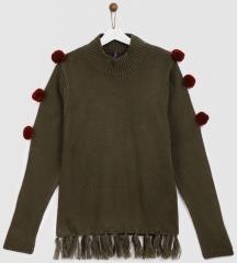 Yk Brown Solid Pullover girls