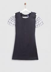 Yk Charcoal Grey Solid A Line Dress girls