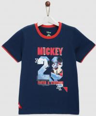 Yk Disney Navy Blue & Red Printed Round Neck T Shirt boys