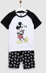 Yk Disney White & Black Printed T shirt with Shorts boys
