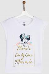 Yk Disney White Printed Round Neck T shirt girls