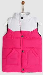 YK Girls Pink & White Colourblocked Puffer Jacket