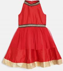 YK Girls Red Solid Maxi Dress