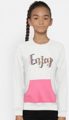 Yk Grey Melange & Pink Printed Sweatshirt with Sequinned Detail girls
