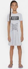 Yk Grey Melange Printed T Shirt Dress girls