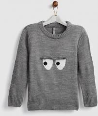 Yk Grey Melange Solid Pullover Sweater girls