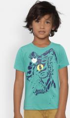 Yk Justice League Sea Green Printed Round Neck T Shirt boys
