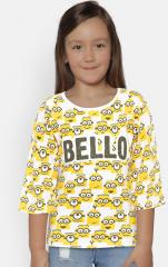 Yk Minion Yellow Printed Round Neck T Shirt girls