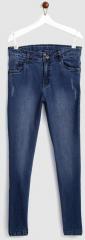 Yk Navy Blue Regular Fit Mid Rise Low Distressed Stretchable Jeans girls