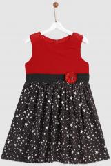 Yk Red & Black Printed A Line Dress girls