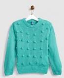 Yk Sea Green Self Design Pullover Sweater girls