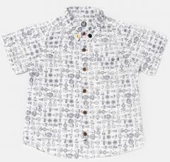 Yk White Printed Casual Shirt boys