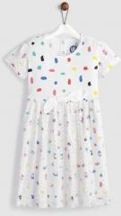 Yk White Printed Fit And Flare Dress girls