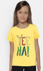Yk Yellow Printed Round Neck T shirt girls