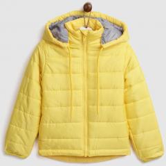 Yk Yellow Solid Padded Jacket with Detachable Hood girls