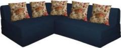 Aart Store L Shape Four Seater Sofa Cums Bed With Five Cushion Blue Color Perfect For Guest Double Sofa Bed