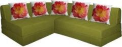 Aart Store L Shape Four Seater Sofa Cums Bed With Five Cushion Perfect For Guest Green Color Double Sofa Bed