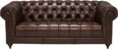 Aart Store PU Leather Sofa 3 Seater Button Tufted Scroll Arms Brown Chesterfield Fome Home & Office Leatherette 3 Seater Sofa