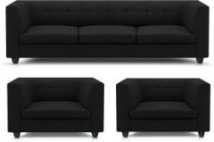 Adorn Homez Flamingo Fabric 3 + 1 + 1 Black Sofa Set