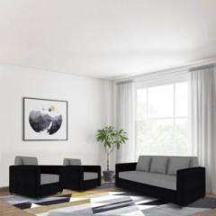 Adorn Homez Optima Fabric 3 + 1 + 1 Black & Grey Sofa Set