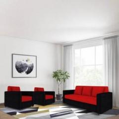 Adorn Homez Optima Fabric 3 + 1 + 1 Black & Red Sofa Set