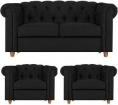 Adorn Homez Startford Fabric 2 + 1 + 1 Black Sofa Set