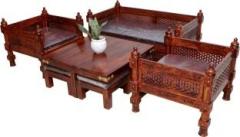 Advika Handicraft Antique Sheesham Solid Wood Sofa Set | Wooden Sofa Set | Living Room Furniture Fabric 2 + 1 + 1 Sofa Set