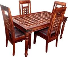 Advika Handicraft Antique Sheesham Wood Rosewood 4 Seater Dining Table with Chairs for Living Room | Home & Office Furniture | Natural Brown Finish | Hotel & Dinner Restaurant Solid Wood 4 Seater Dining Table