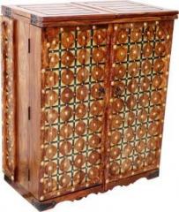 Advika Handicraft Solid Wood Sheesham bar cabinet wine storage rack with glass holder Solid Wood Bar Cabinet