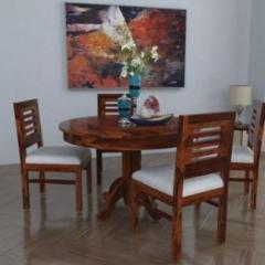 Allie Wood Rosewood With 3 Wall Shelves Solid Wood 4 Seater Dining Set