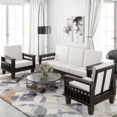 Allie Wood Wooden Premium Quality Sofa Set with Cushions Fabric 3 + 1 + 1 White Sofa Set
