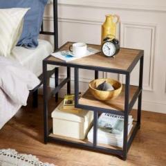 Anantwoodcraft Side Table Wood Look with Metal Frame Metal Side Table